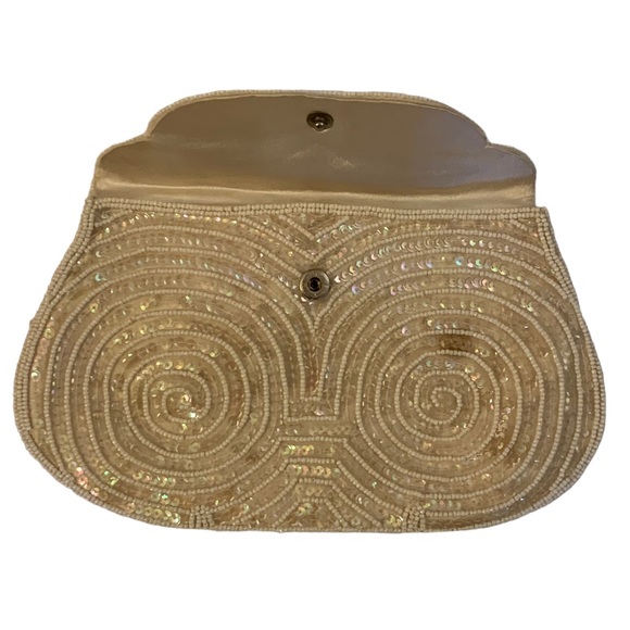 Vintage Dormar Cream Beaded Sequin Clutch Purse Evening Bag Handbag - Picture 2 of 5